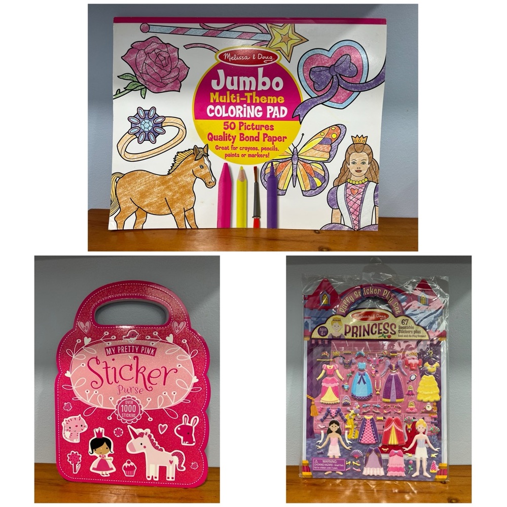 Set 3 NEW Girls Activity Crafts Coloring Book, Sticker Bk, Puffy Sticker Playset